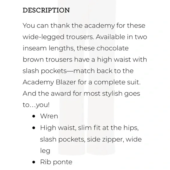 CAbi Academy Wide Leg Trousers Structured Minimalist Design - Picture 5 of 8